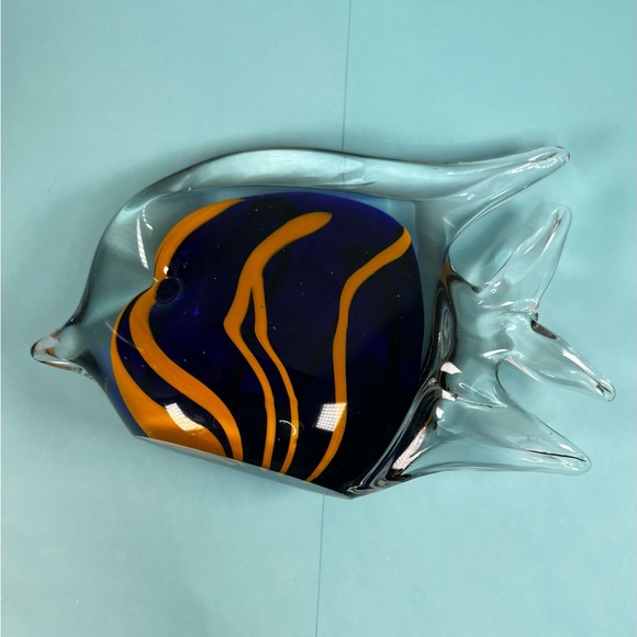 Angel Fish Art Glass Paperweight Blue, Yellow and Clear Blown Glass - Picture 4 of 8